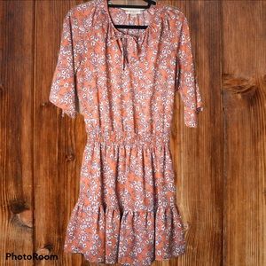 Orange floral dress with ruffled bottom 3/4 Medium